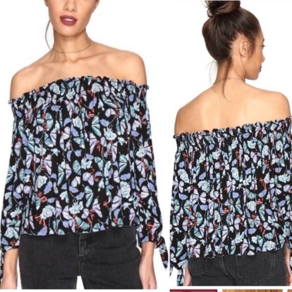 WE THE FREE PEOPLE Lexington Floral Off Shoulder blouse Top Smocked SMALL Rayon